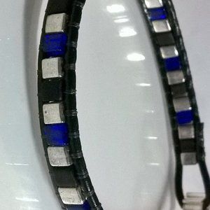 8" Cobalt Blue, Black and Silver Japanese Bracelet Unisex Work Play Unique